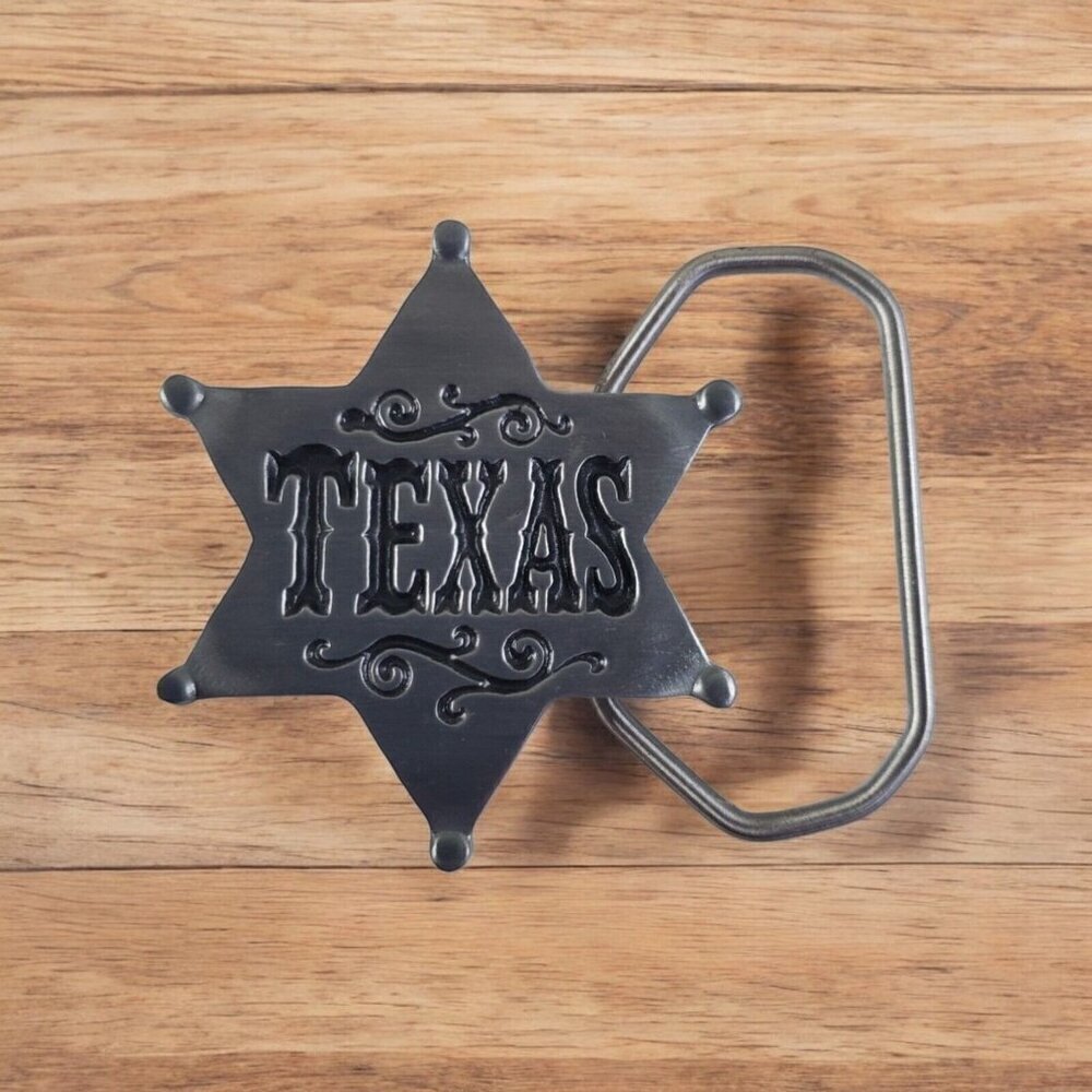 Vintage Belt Buckle Texas‎ 6-point Star Sheriff Badge Pewter New Old Stock